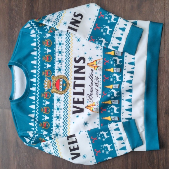 Veltins Pilsner Men's Size 2XL Ugly Sweater Style Teal Long Sleeve Shirt - Picture 2 of 7